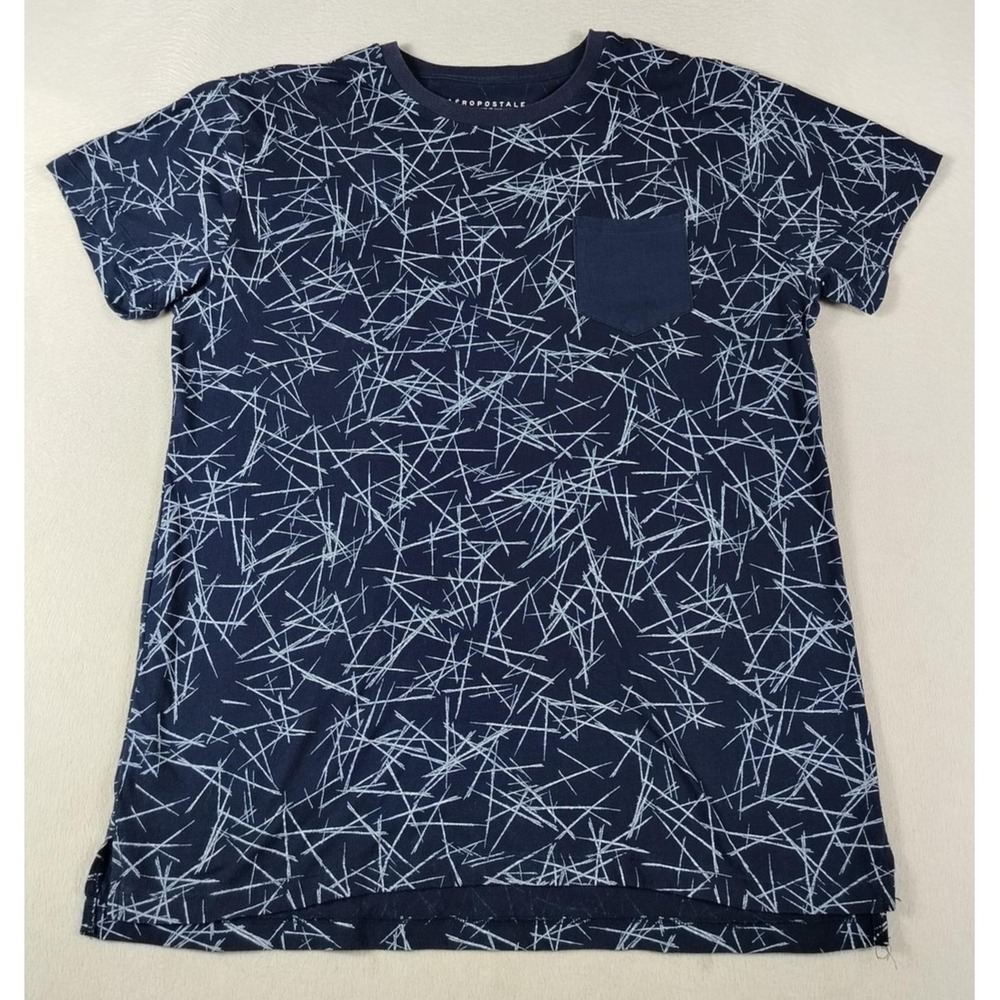Aeropostale Shirt Mens Large Blue Abstract Print Pocket Tee Crewneck AOP Y2K